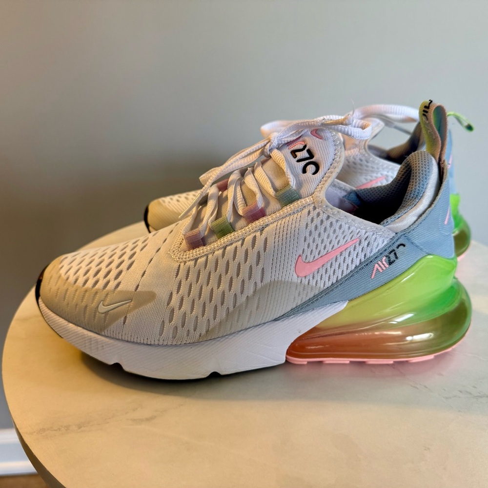 Nike Air Max 270 – White Pastel Rainbow Heel - Youth 6/Women’s 7.5